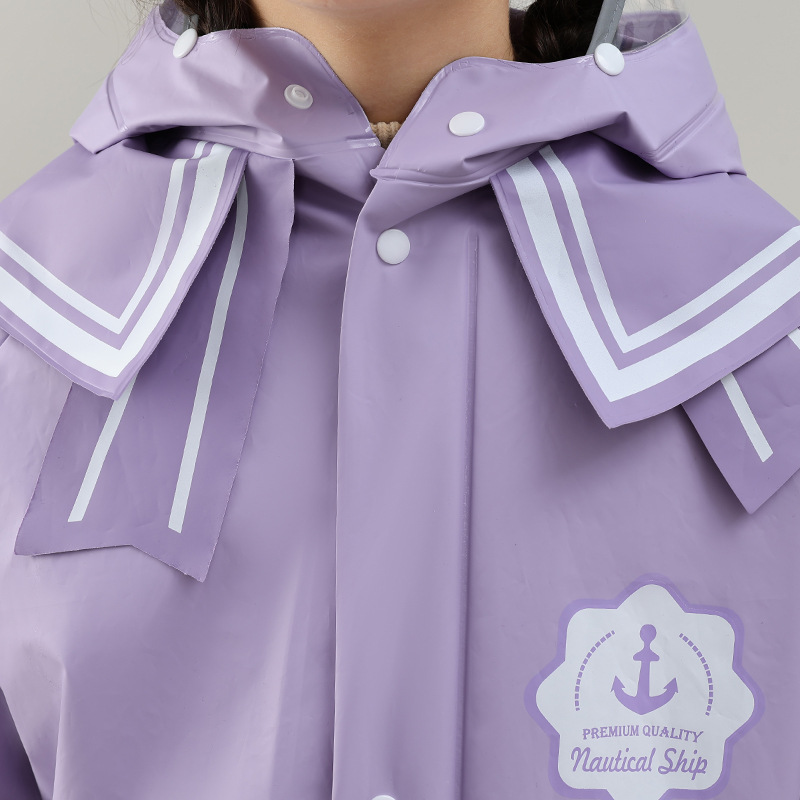 Mingjia EVA Children's raincoat, fashionable navy style one-piece with schoolbag, thickened raincoat for primary school students and children Specification image
