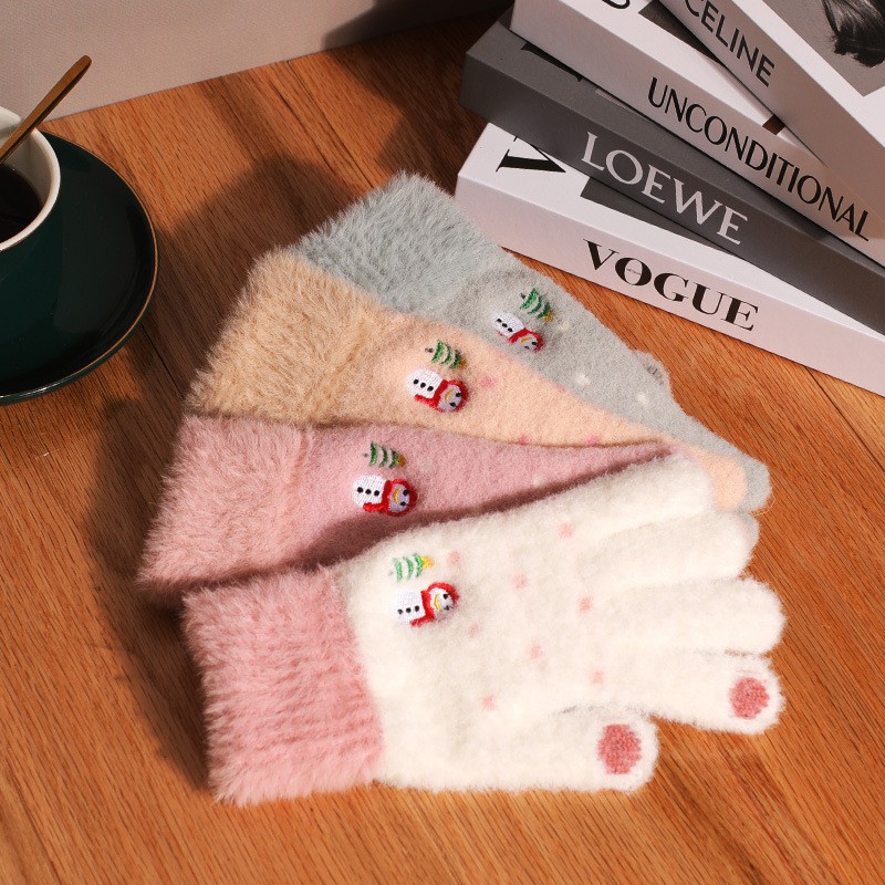 Chunda Cross-border Christmas Snowman Gloves, comfortable and soft mink fleece touch screen gloves, autumn and winter outdoor warm gloves