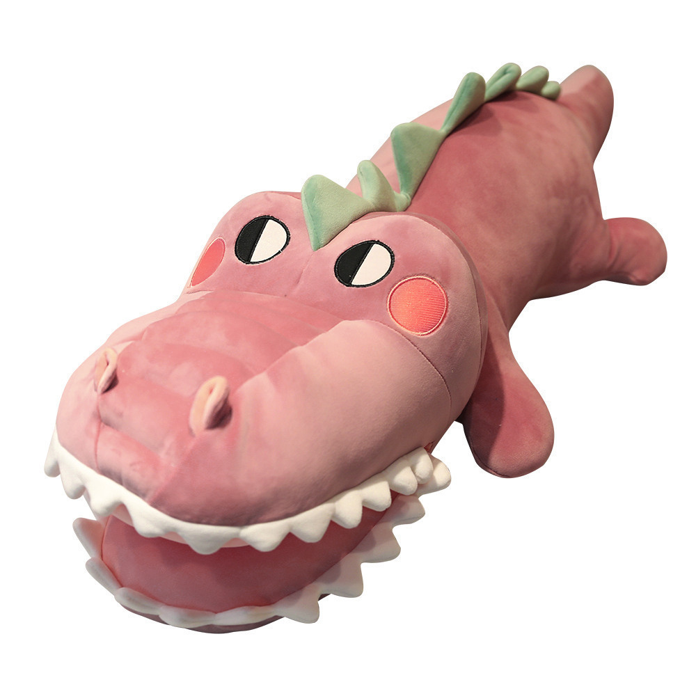 厂家批发大牙鳄鱼娃娃机公仔趴鳄鱼毛绒玩具懒人抱枕玩偶布娃礼品白底实物图