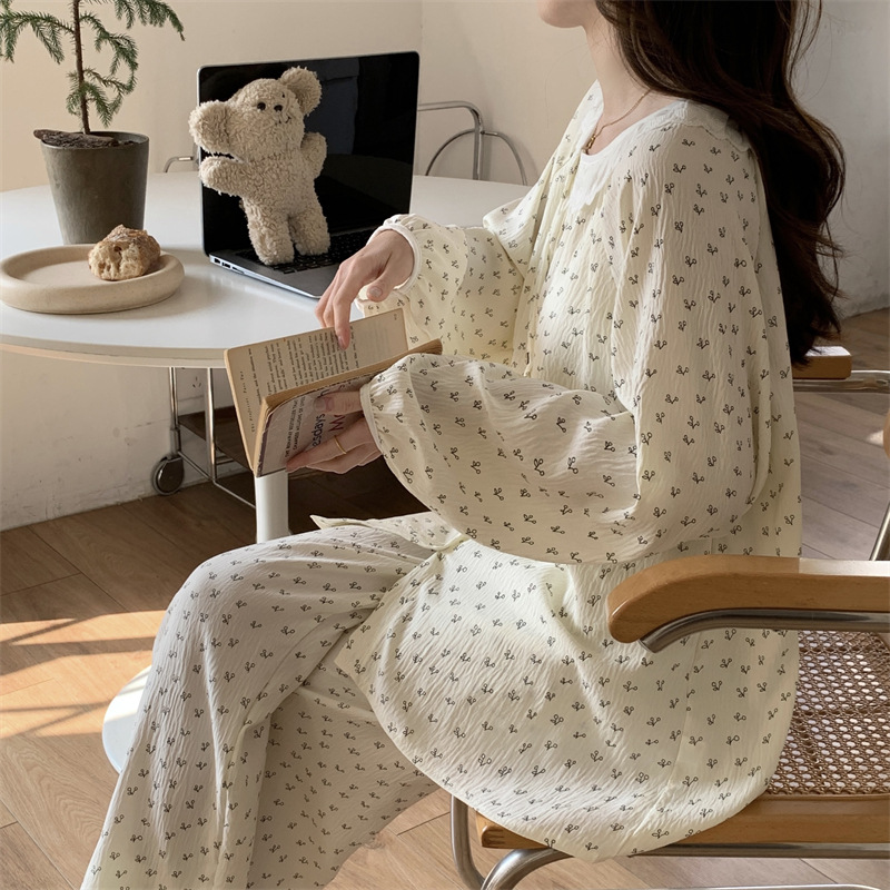 Korean style ins country-style pajamas for women, thin and sweet lace long-sleeved and long pants set for women, fresh floral home wear Application Scenario