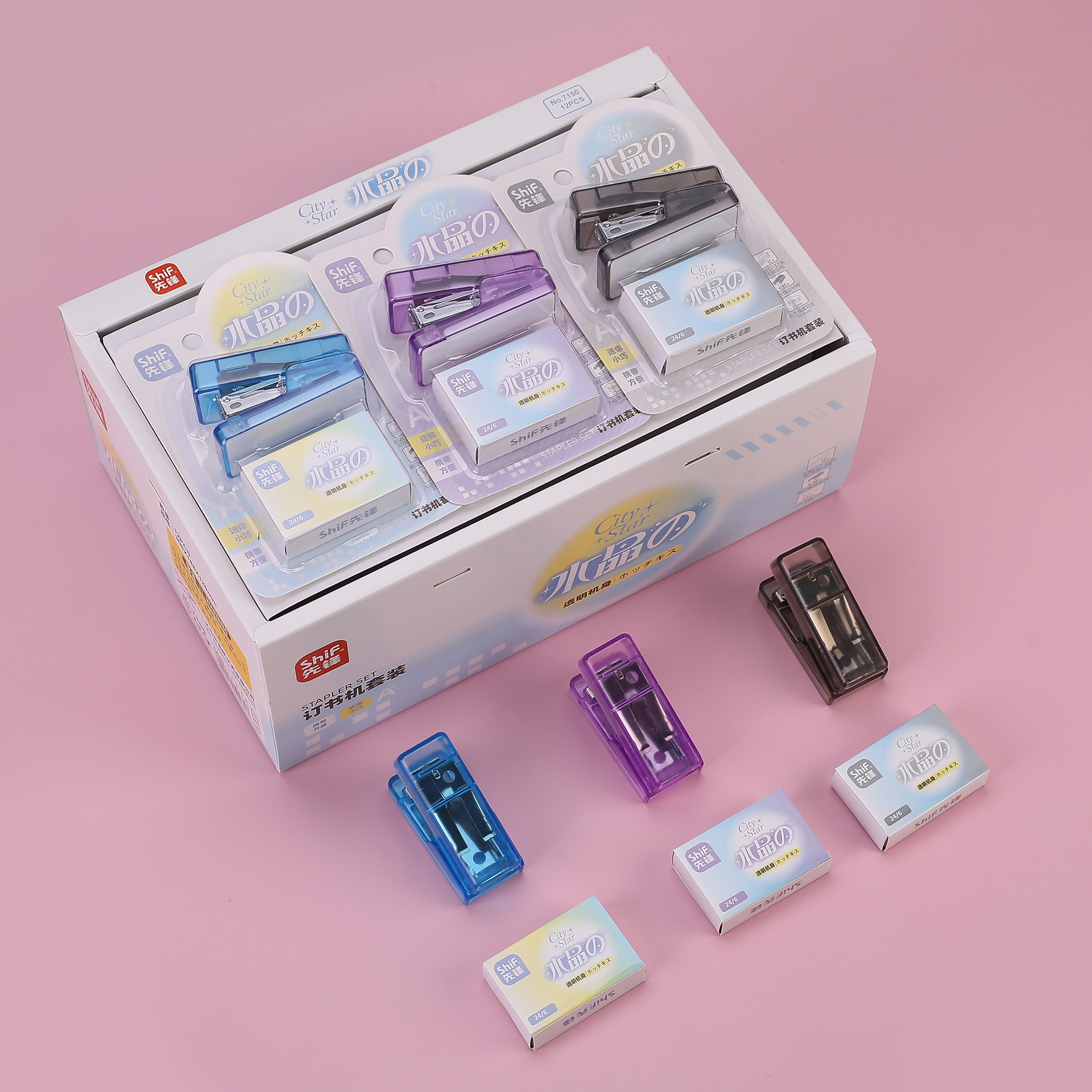 Pioneer 7150 Transparent Mini Stapler, No. 12 stapler and stapler Mini Set, small and cute details Picture