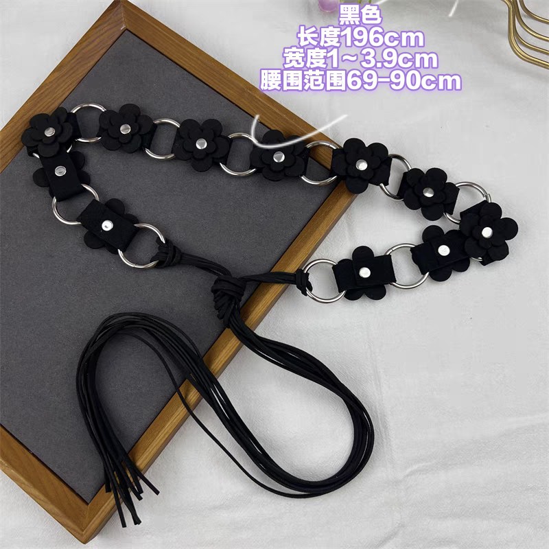 Bohemian ethnic style retro fashion trendy new peach blossom waist chain women's dress pants design sense waist rope details Picture