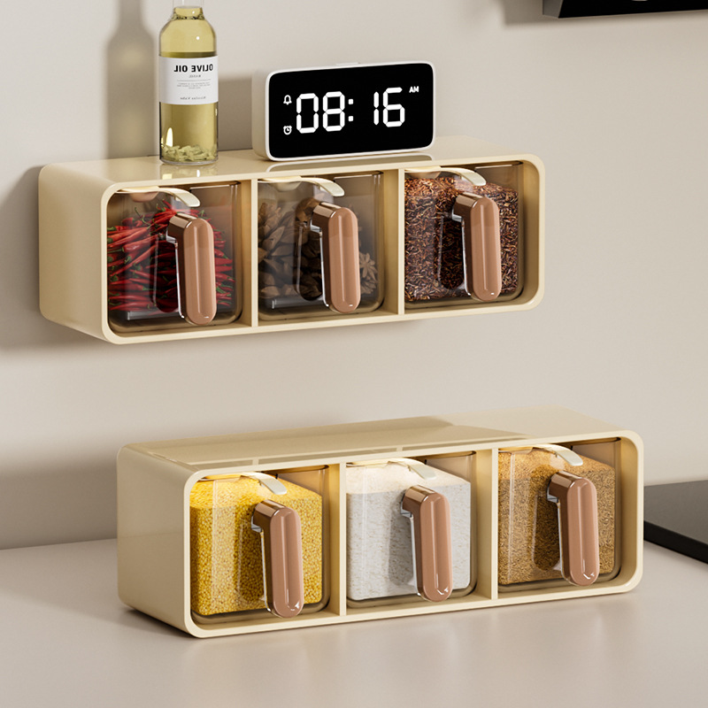 Household kitchen seasoning box, spice and salt storage box, seasoning jar, multi-compartment kitchen, food-grade, non-perforating seasoning jar