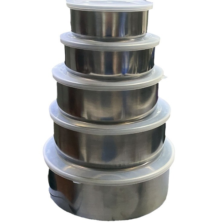 Manufacturer wholesale stainless steel food storage box five-piece set, round sealed refrigerator storage box, household covered snack box Item Picture