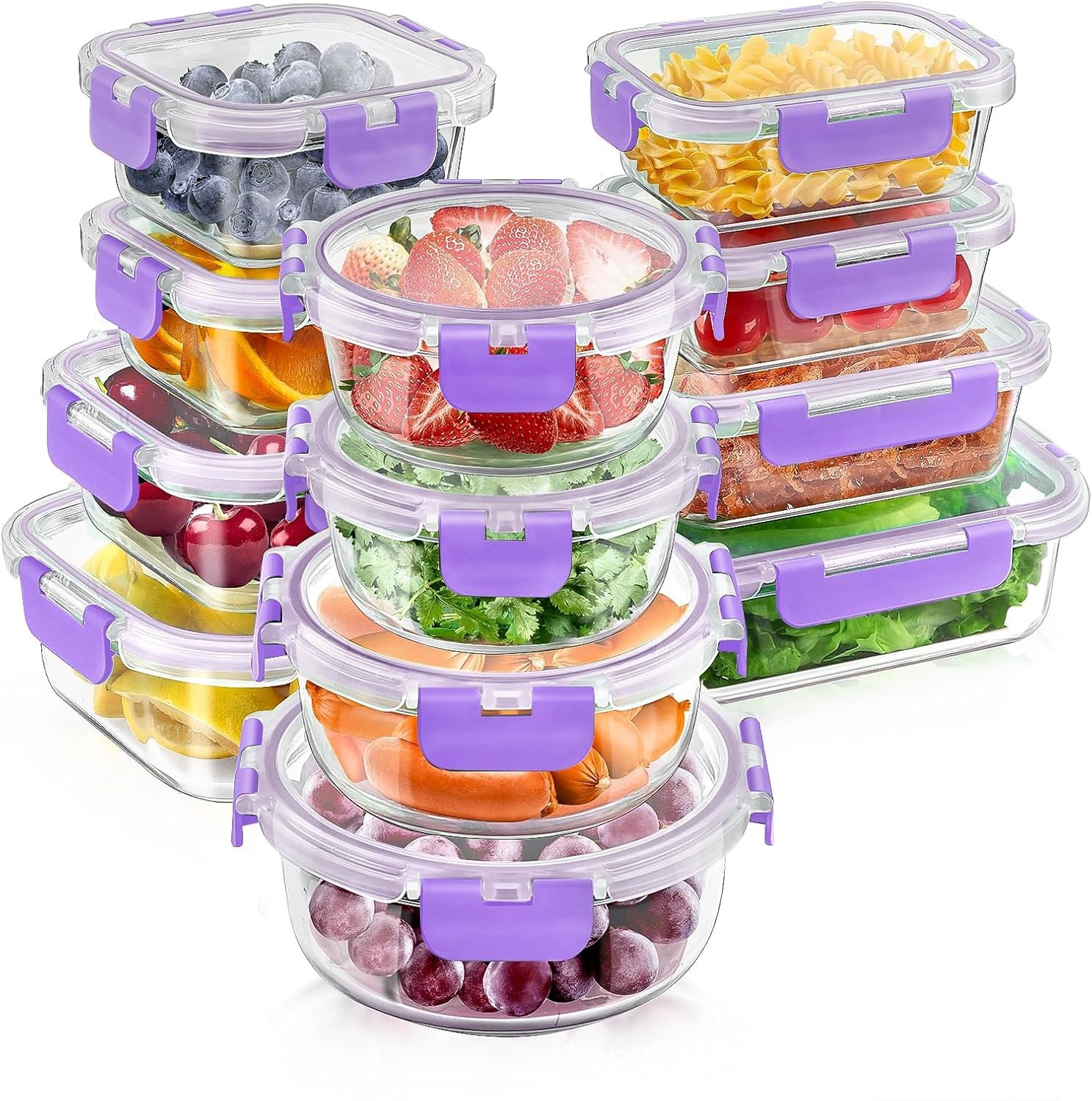 TEME Amazon cross-border bestseller 12-piece set of high borosilicate glass food storage containers, microwave ovens and ovens. Direct delivery from the manufacturer Specification image