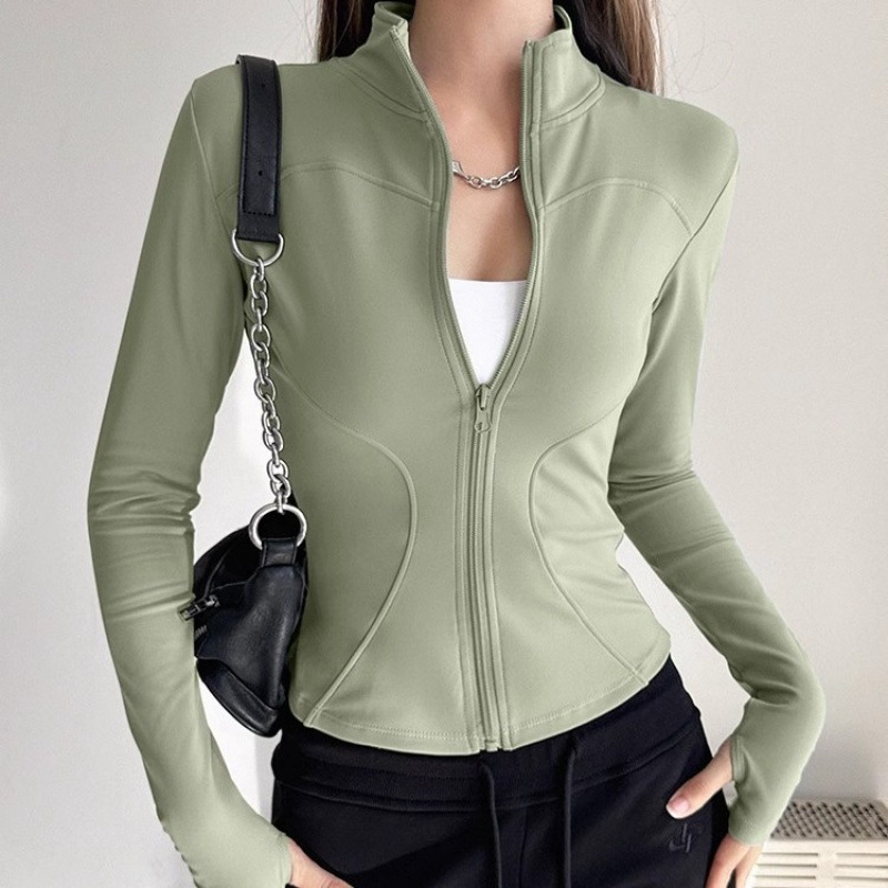 Sun-protective clothing, Pilates training yoga wear, stand-up collar slimming fitness wear, slimming yoga top, running exercise Specification image
