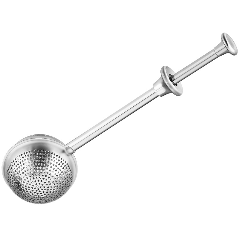 Factory direct sales 304 stainless steel telescopic tea brewer, semi-automatic press-type tea strainer, filter screen for brewing tea, telescopic tea strainer Item Picture