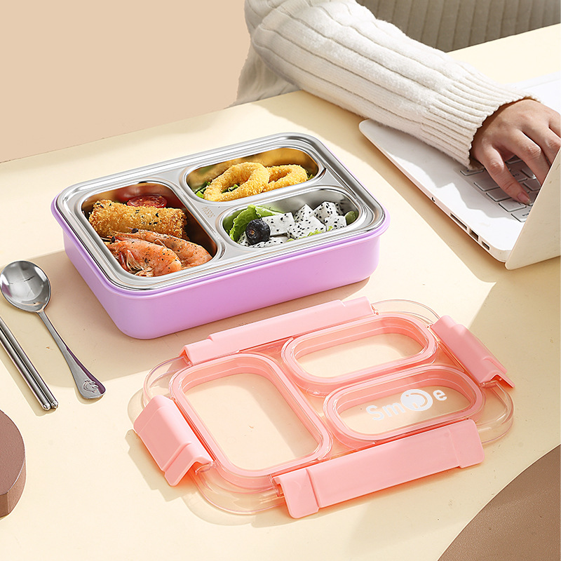 Cross-border best-selling independent sealed 3-compartment stainless steel lunchbox, non-odor-mixing student and white-collar lunchbox Specification image