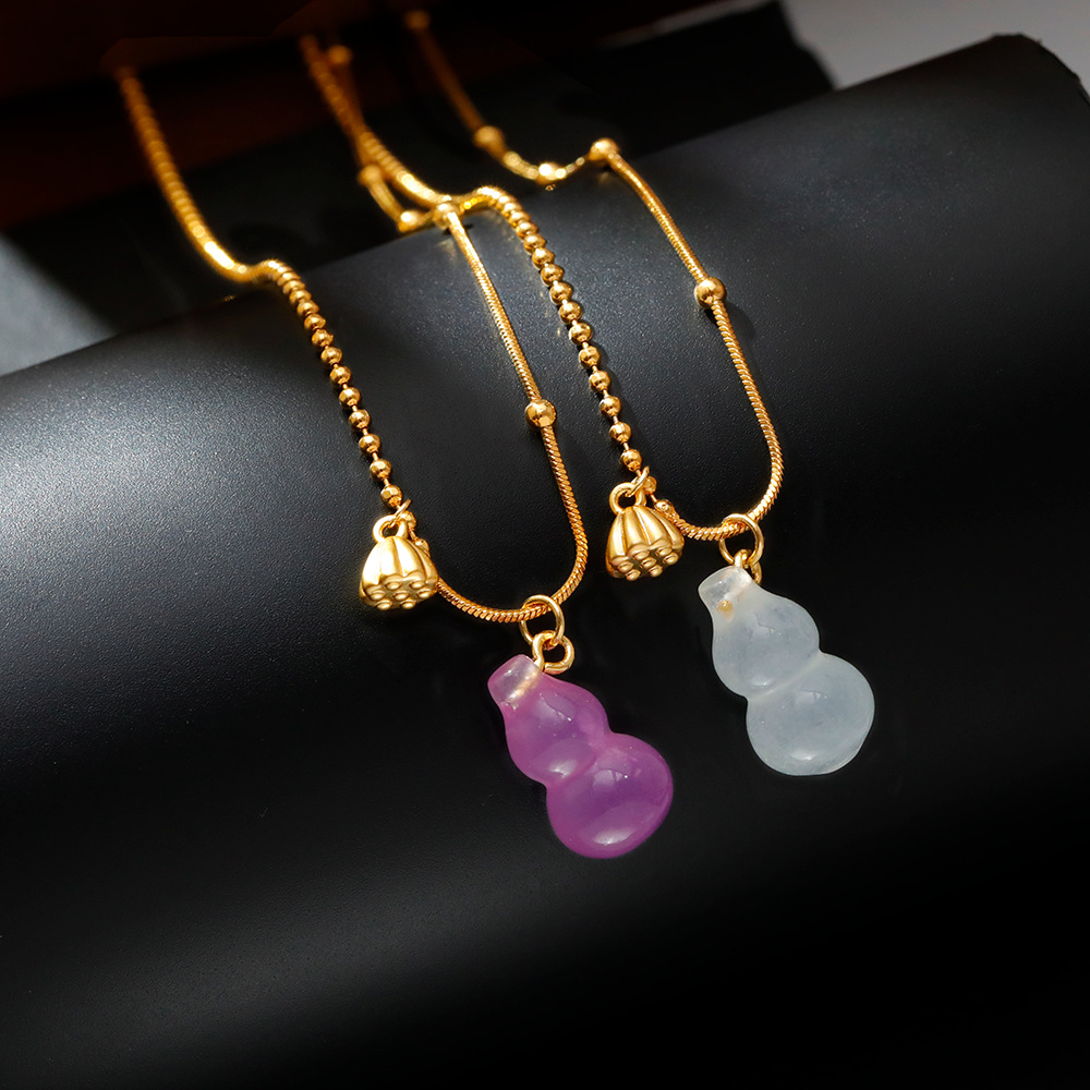 Hyacinth original design natural purple Ba Mountain jade gourd pendant necklace, feminine and high-end collarbone chain, Douyin bestseller