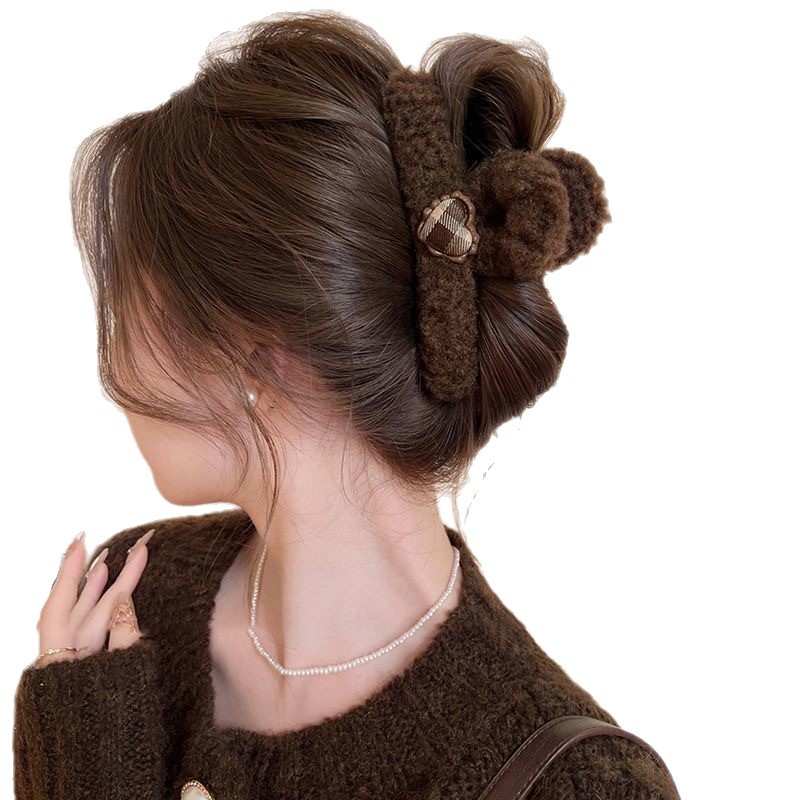 Autumn and winter bow plush grappling clip, large hair clip for women, 2025 new style, cute back of the head, high-end shark clip Item Picture