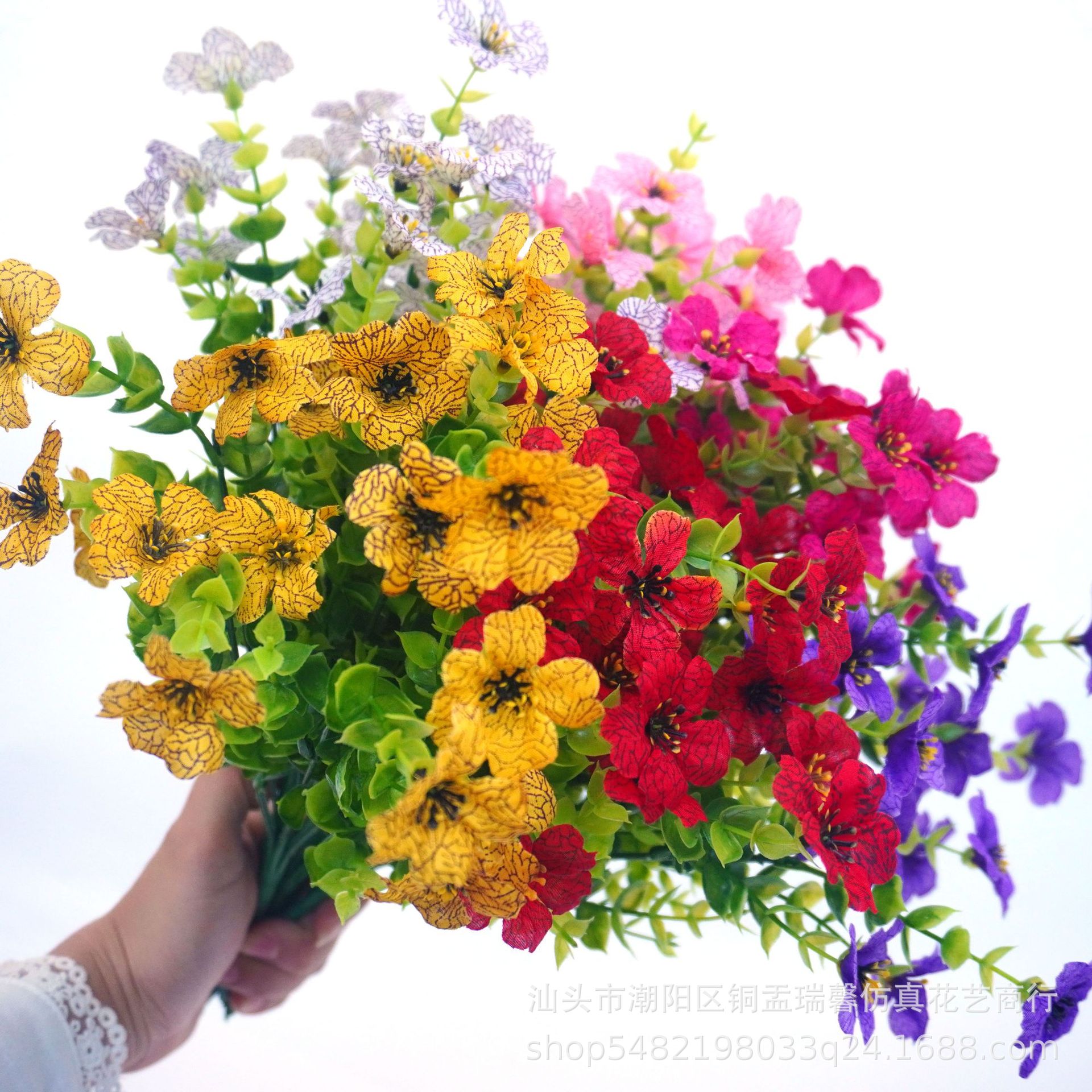 仿真花DIY发饰配件/假花/5朵塑膠花/仿真花/假花批发白底实物图