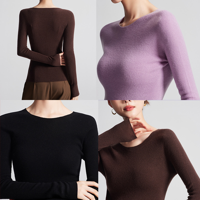 可机洗60支18针无缝100纯羊毛打底衫女圆领薄款针织衫毛衣女装秋