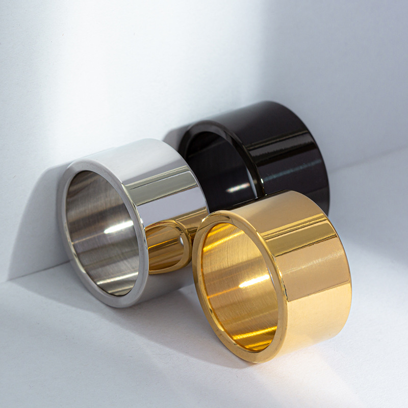 Amazon's best-selling accessories in Europe and America: 12mm wide men's smooth titanium steel ring, punk trendy men's ring jewelry wholesale details Picture