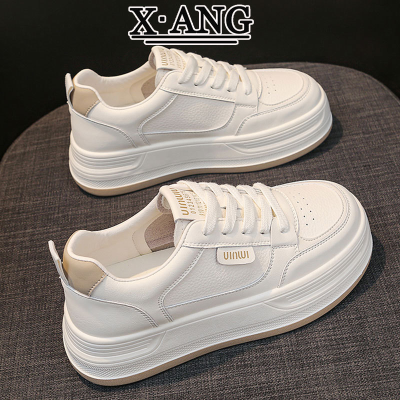 头层牛皮厚底小白鞋女款板鞋2025新款秋季鞋子女百搭休闲运动单鞋