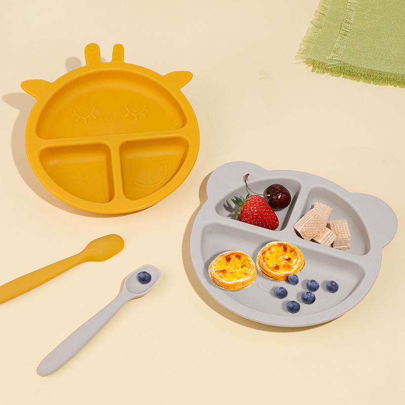 Cross-border baby silicone plates, creative animal plates, children's separated plates, special feeding and complementary food tableware details Picture