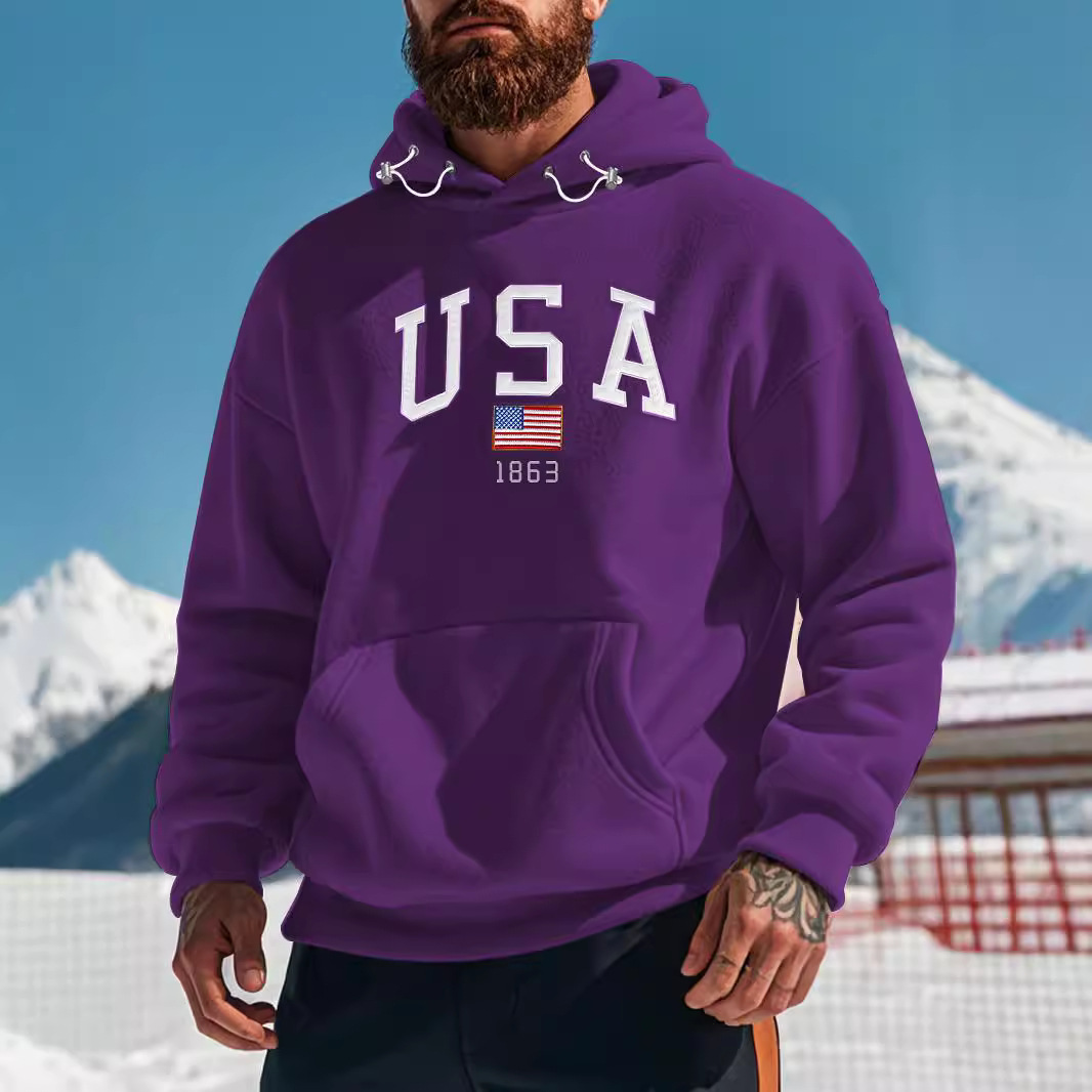 2025 Amazon European and American men's Fashion hooded fleece hooded thickened Casual Sport Cross-border embroidered sweatshirt full figure