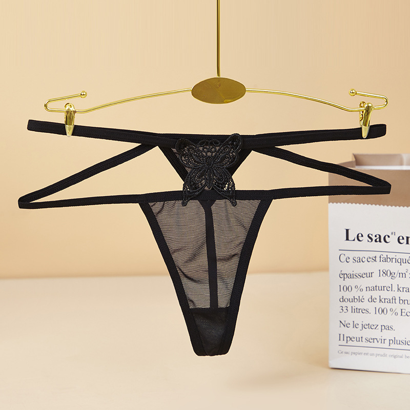Women's T-shaped underwear with fashionable embroidered butterflies, sexy cutout and alluring soft mesh fabric. 17604 details Picture