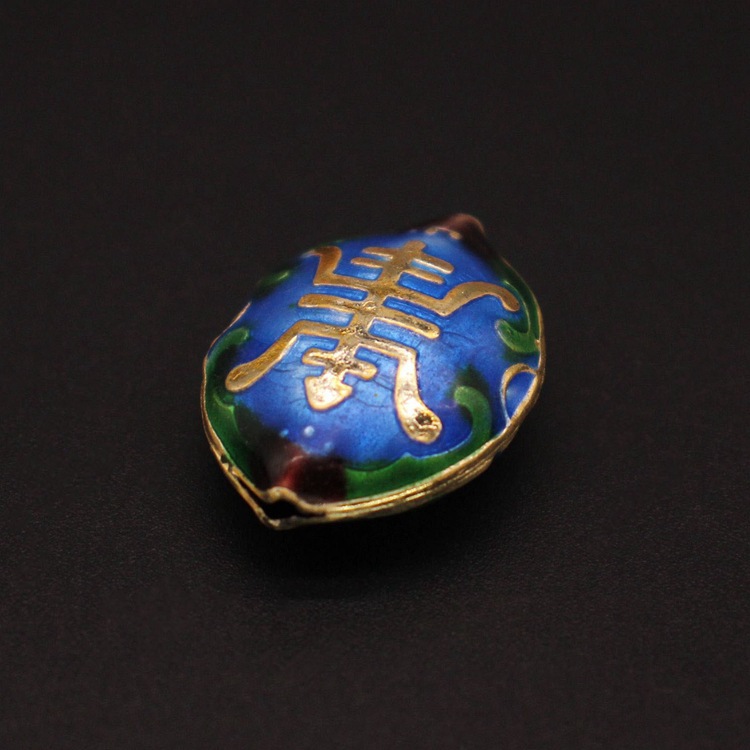 Traditional high-temperature enamel mechanism silver-blue ancient-style jewelry accessory, back cloud partition bead cloisonne 27*21 walnut longevity character details Picture