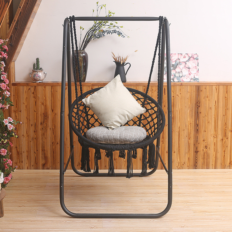 Indoor leisure balcony hammock with frame, hanging chair, home swing, cotton rope net, outdoor popular hanging basket, cradle, outdoor details Picture
