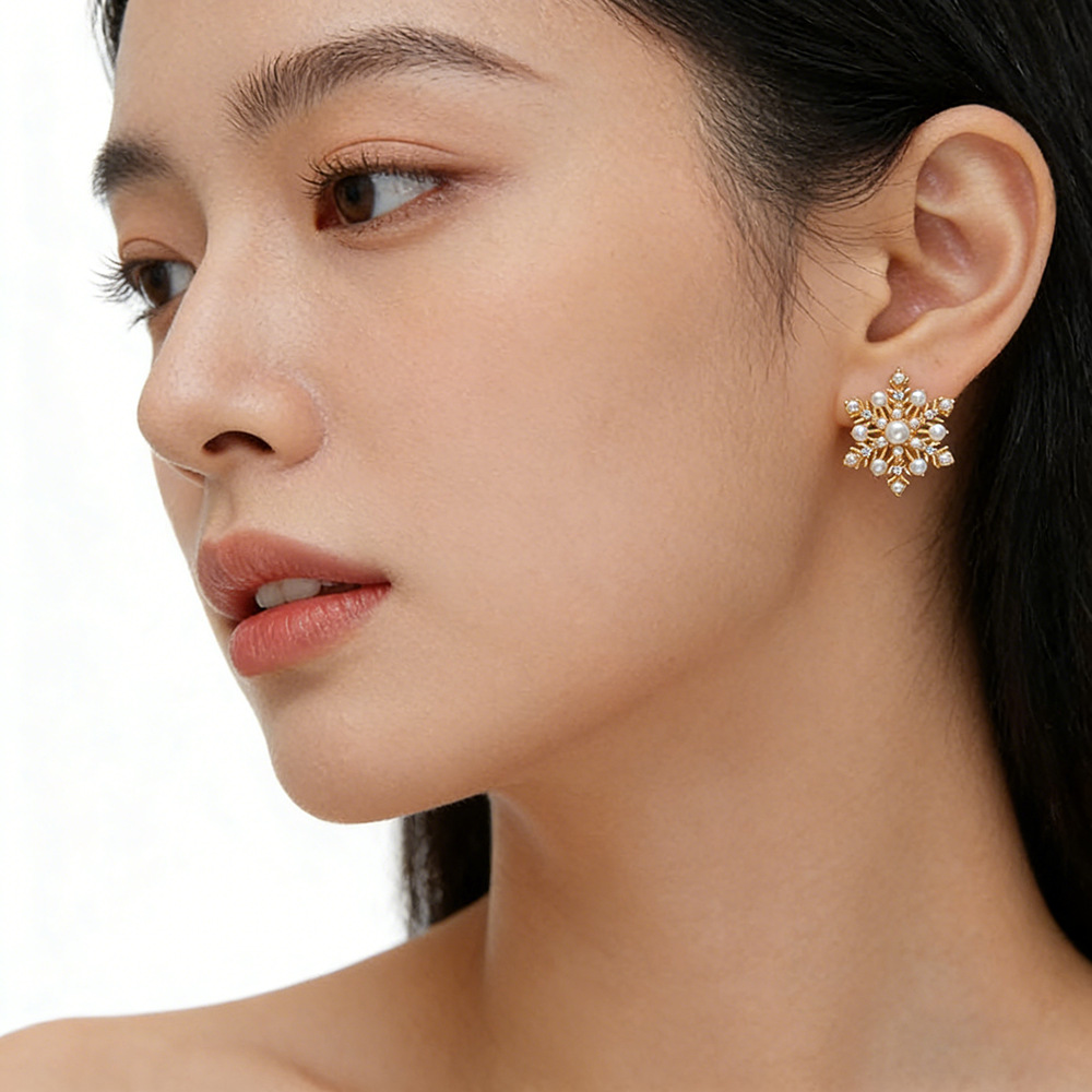 Hyacinth925 Silver Needle Exquisite Zircon Snowflake Stud Earrings Autumn/Winter 2026 New bestseller, high-end and unique design earrings for women Specification image