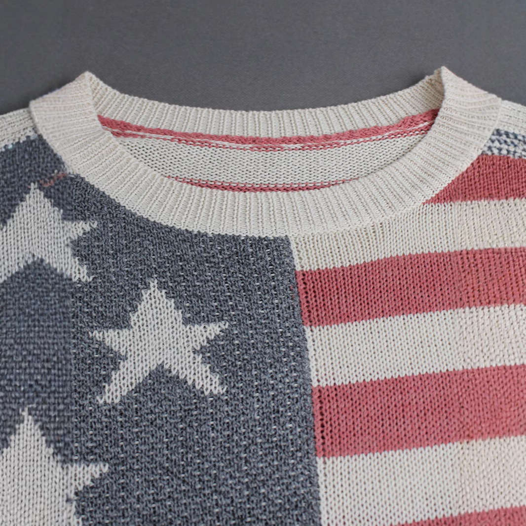 Foreign trade cross-border Amazon source manufacturer sweaters, women's knitted sweaters, American flag long-sleeved tops, spring and summer Application Scenario