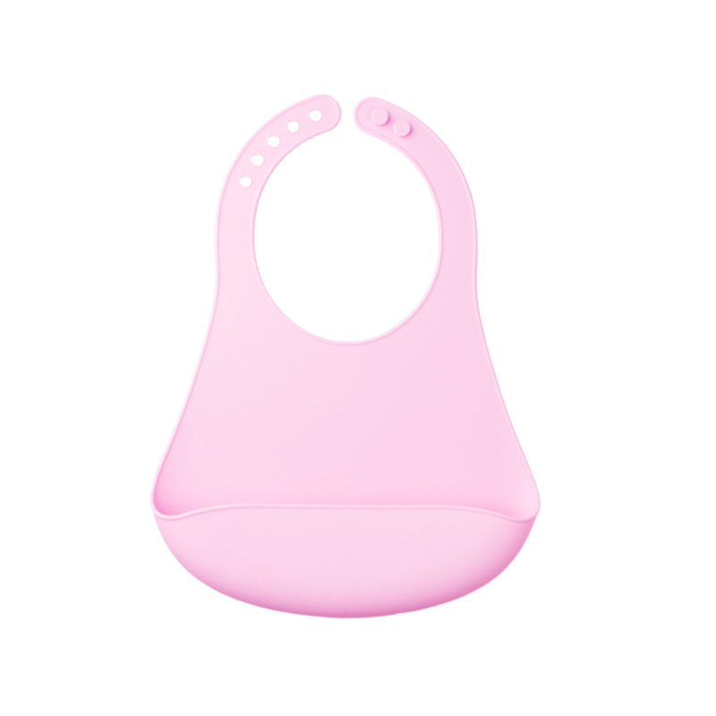 Pink, blue and light green silicone bib for babies, drip-proof and leak-proof, adjustable bib, soft and safe Item Picture