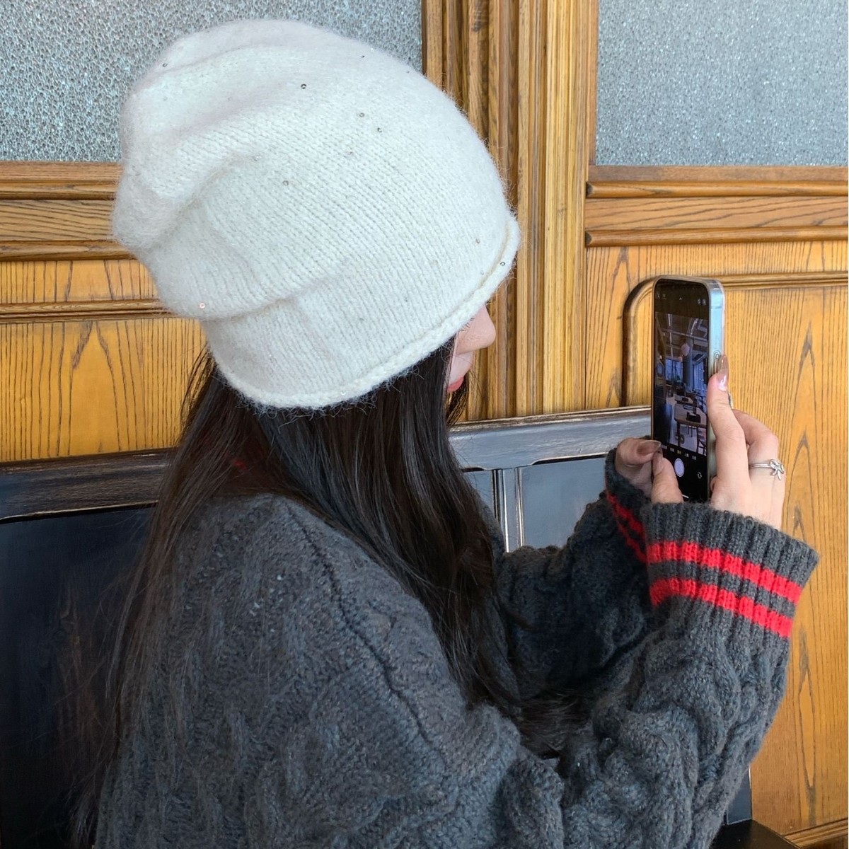 新款亮闪闪冷帽女秋冬针织保暖纯色简约毛线帽羊毛混纺包头堆堆帽