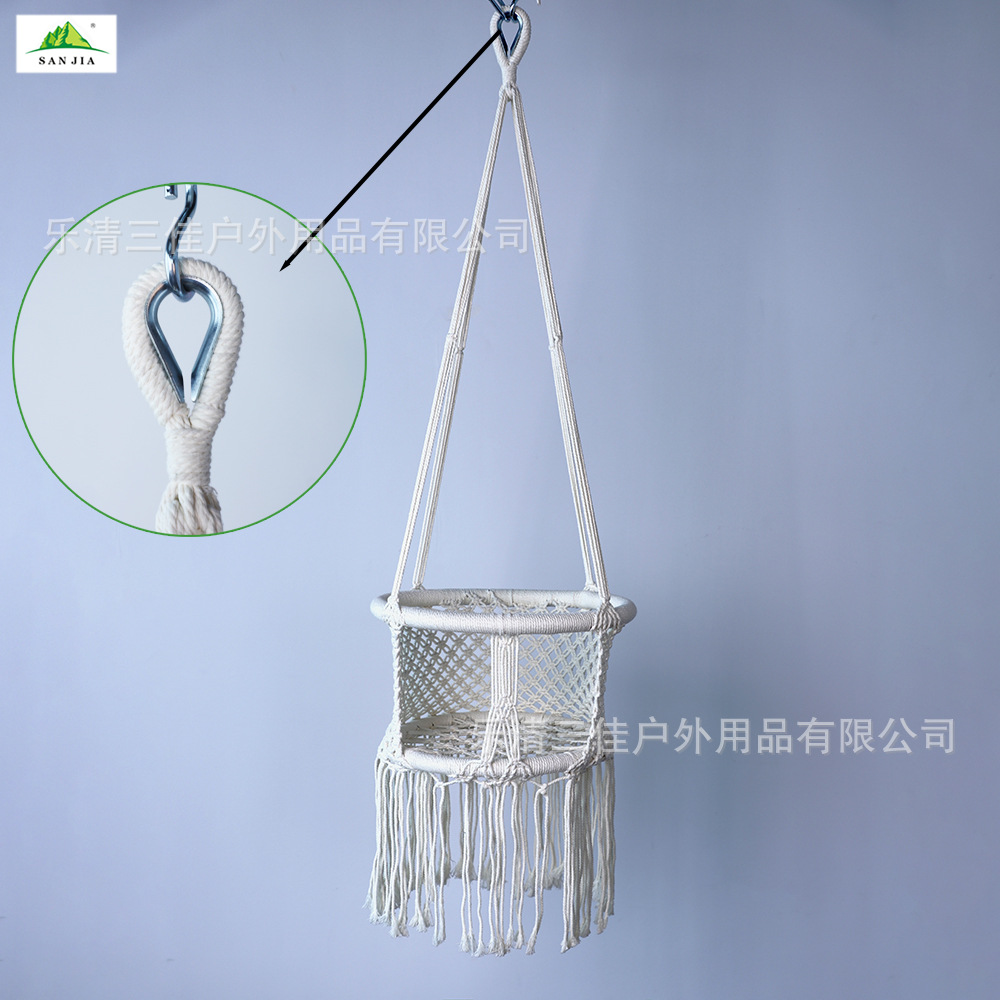Factory direct sales of ins hanging chairs, Nordic style indoor cotton rope woven children's hanging baskets, tassels, balcony children's swings Application Scenario