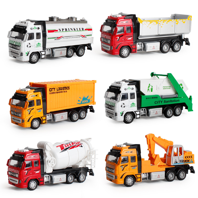 Simulation large rebound alloy car, cement excavator, engineering vehicle, fire engine model, children's toy