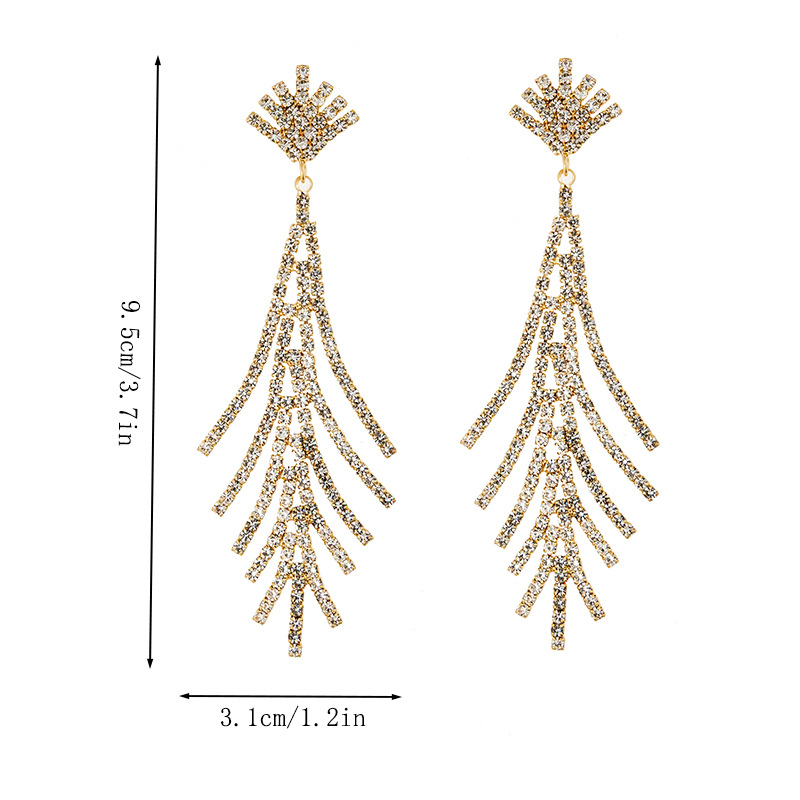 Factory supply Fashionable full-diamond fishbone-shaped earrings, elegant and light luxury, forked pendant rhinestone earrings, long earrings, cross-border accessories wholesale Item Picture