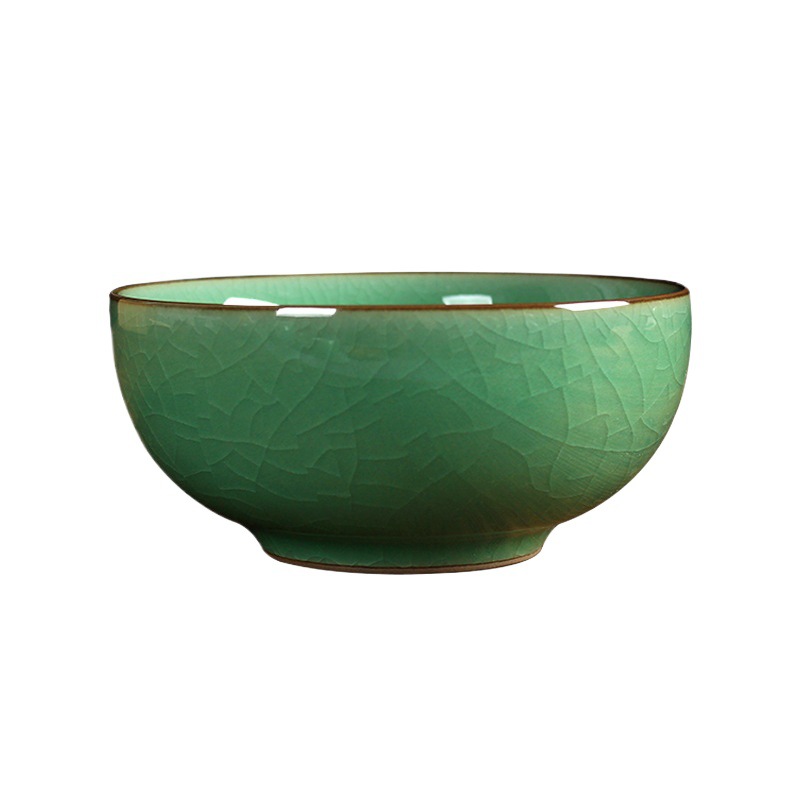 陶瓷碗家用中式米饭碗创意龙泉青瓷哥窑4.5英寸冰裂纹餐具小粥碗白底实物图