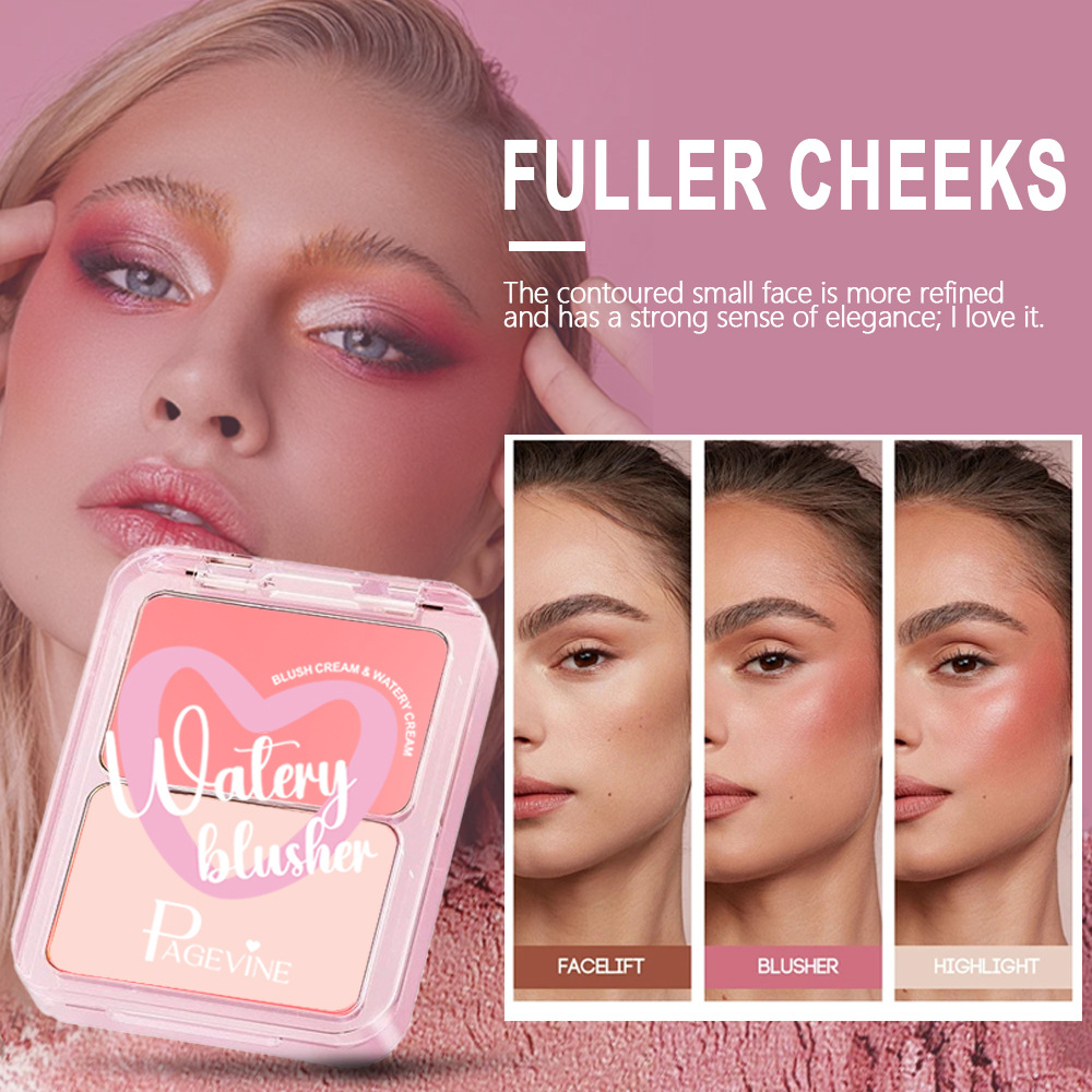 Cross-border Makeup PAGE VINE Water Light Blush Cream Naturally brightens, three-dimensional, clear and moist, multi-purpose Water Light export Application Scenario