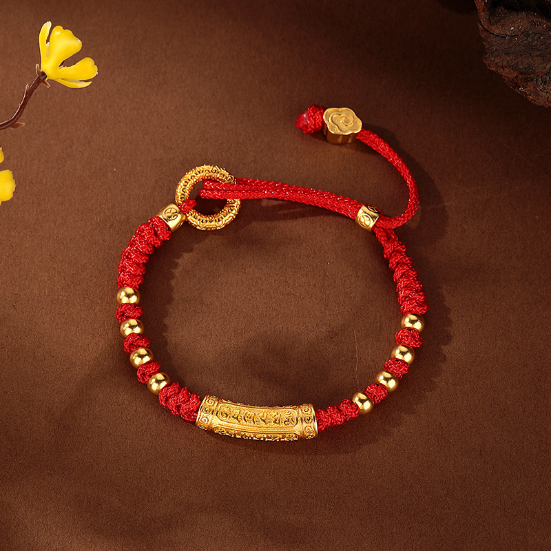 Sand gold red rope bracelet, coiled Bai Fu curved tube bracelet, copper gold-plated pendant, genuine in stock, live-streaming supply bracelet Application Scenario