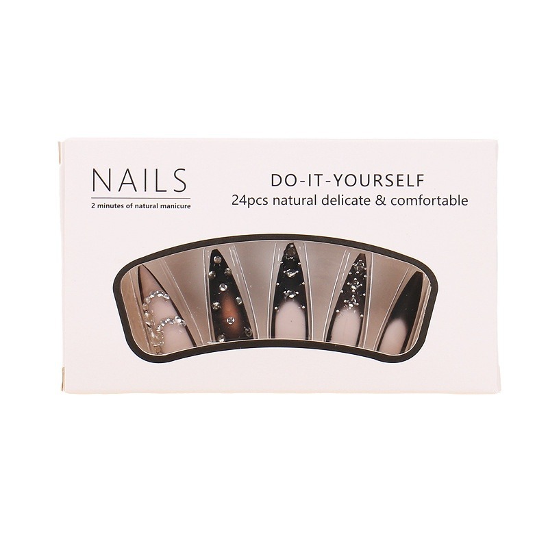 Cross-border European and American bestsellers, long French handcrafted nail art pieces, water diamond gradient detachable hand nail patches Item Picture