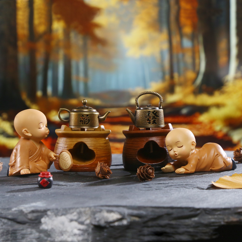 Little Monk's incense burner decoration, home table decoration, resin handicrafts, retro Zen style little monk decoration