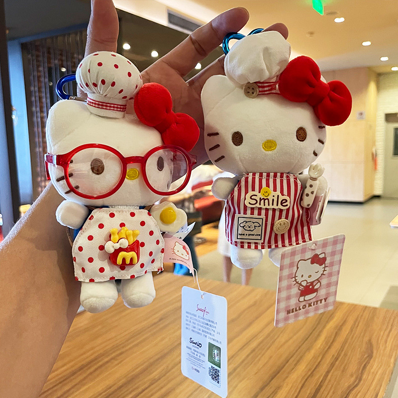 Cute hellokitty small pendant, genuine Hello kitty keychain hanging decoration, chef's hat outfit, kt cat plush Specification image
