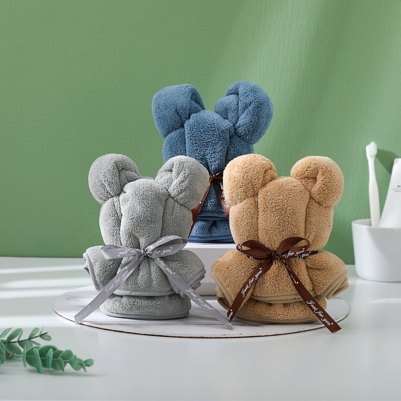 厂家直供珊瑚绒小熊造型毛巾 结婚礼品小熊毛巾30*30婚庆方巾批发细节图