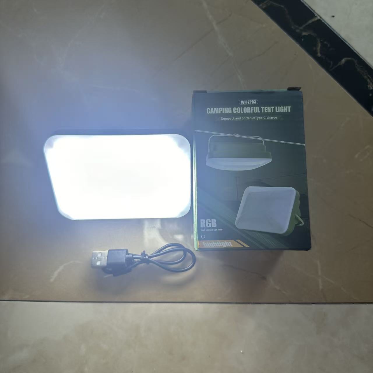 New RGB seven-color camping lamp, telescopic three-leaf lamp, camping lamp, fire safety indicator light, telescopic bracket Specification image
