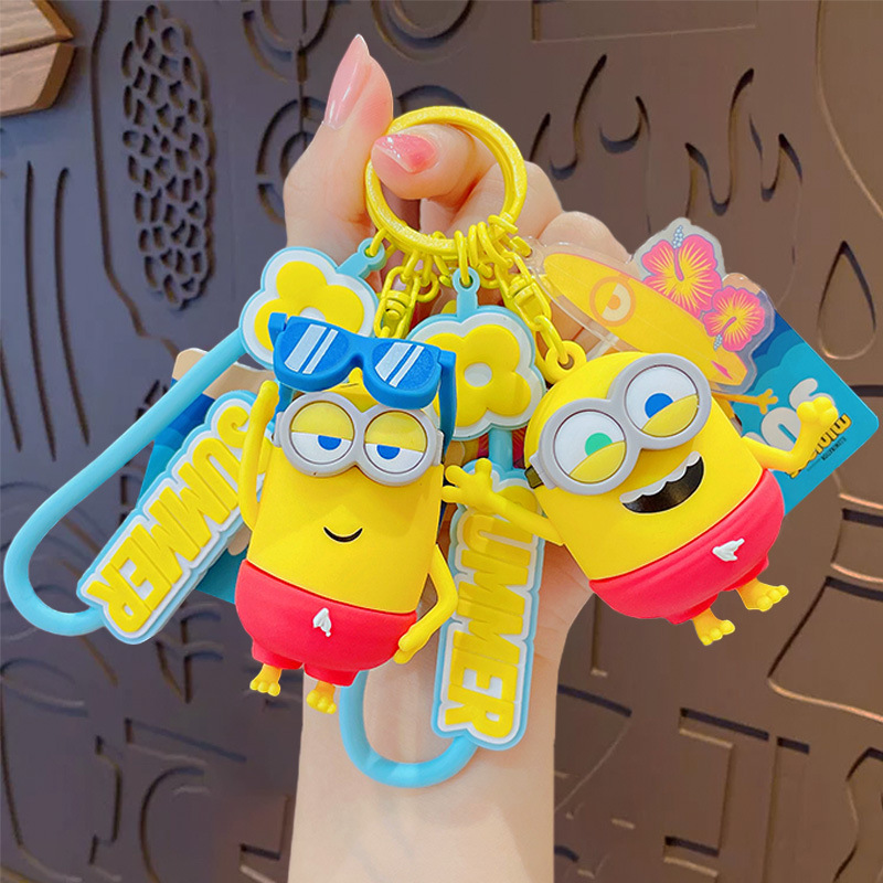 Official cartoon Minions Summer Time keychains, couple cute schoolbags, pendants, figurines, key chains and small gifts