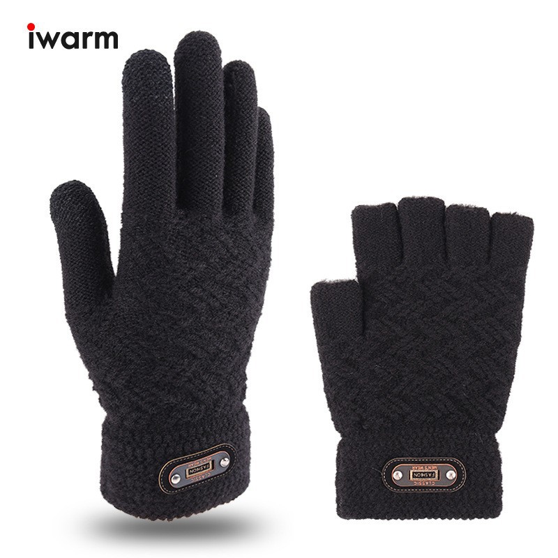 The manufacturer is clearing out knitted touch screen gloves. Winter men's full-finger Korean-style fleece thickened warm half-finger gloves Application Scenario