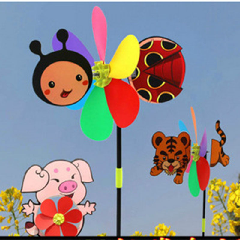 The new seven-color cartoon animal three-dimensional windmill children's toy plastic diy windmill is a hot-selling toy windmill in the scenic area details Picture