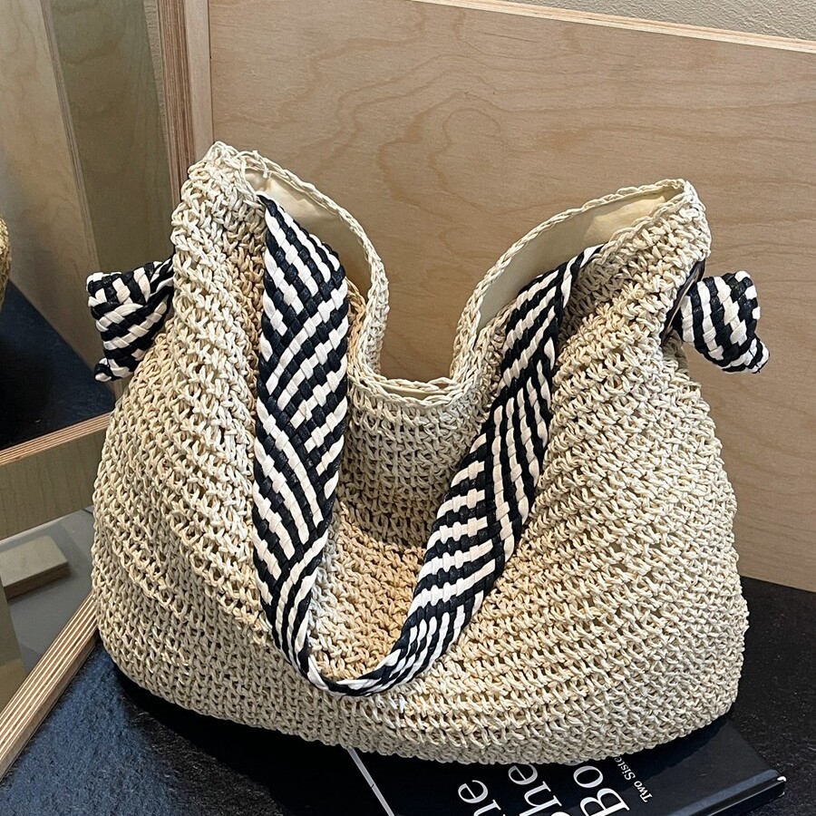 Cross-Border Straw Weaving Bag, Large-Capacity Straw Weaving Bag, Women's Spring And Summer New Style Seaside Vacation Woven Beach Bag, Commuting Single-Shoulder Tote Bag, Handcrafted Straw Weaving Bag Application Scenario