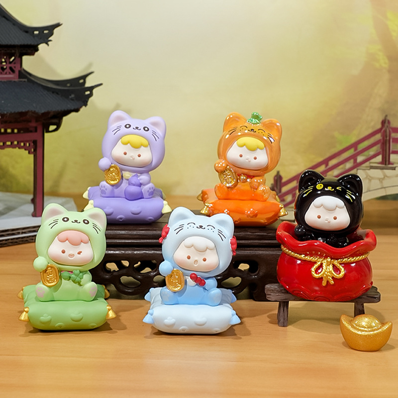 "Zai Zai Miao Yun Bao Box New Year Blind Box: Maneki Neko Zodiac Ornaments, creative desktop decoration, cute plush small gifts. details Picture