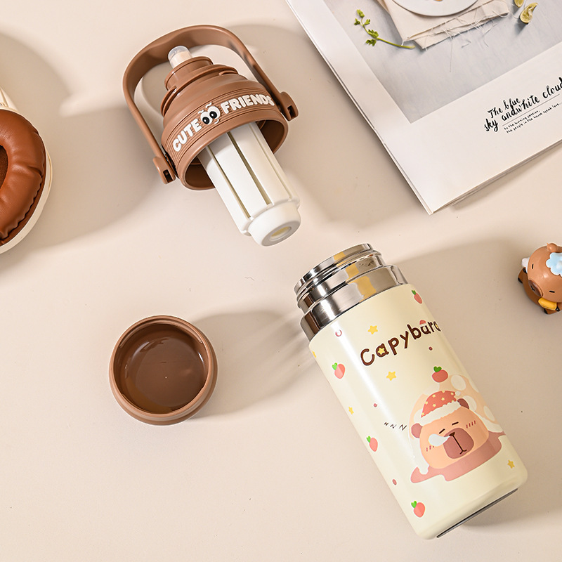 2025新款高颜值卡皮巴拉保温杯女生可爱学生上学专用便携手提水杯细节图