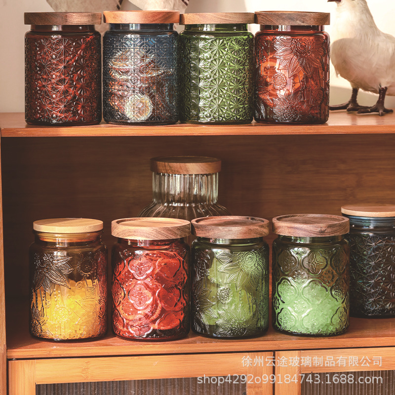 木盖玻璃罐/玻璃罐/食品级食用油塑料瓶/木质密封盖/木盖玻璃杯产品图