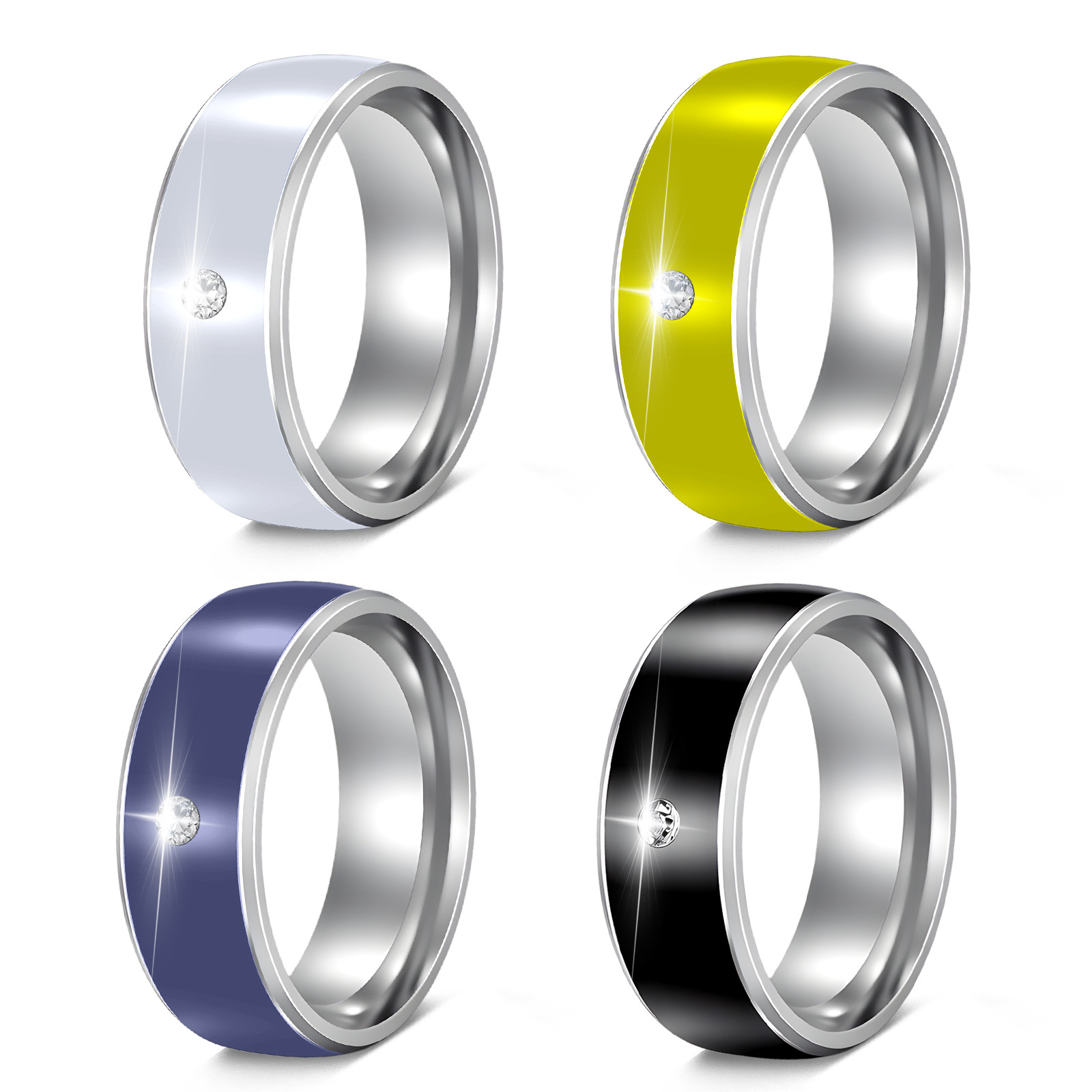 Cross-border European and American jewelry men's couple stainless steel ring, multi-color combination, 8MM width, no color fading