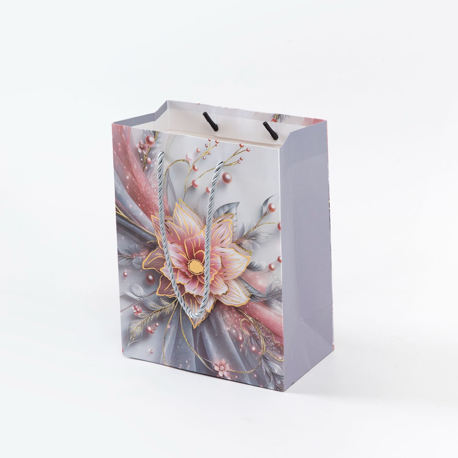 New cross-border creative hand-held souvenirs, white cardstock gift bags, flower series, party, festival, birthday, Mother's Day gift bags packaging Specification image