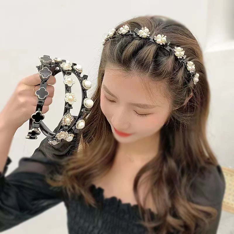 Black pearl flower hairband for women's Christmas Korean style, summer versatile children's birthday hairband, ladies' hairband