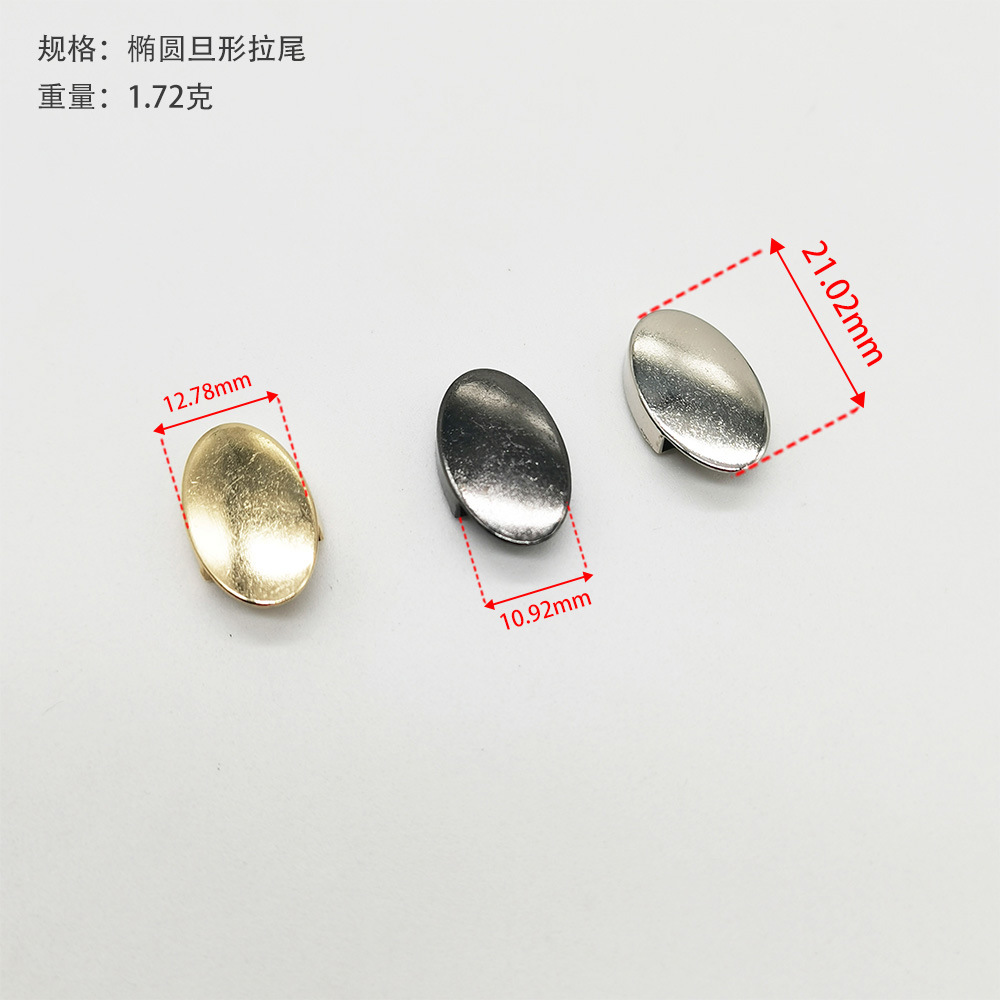 In stock: electroplated square metal tail-pull TAB, denel-shaped nail, zipper tail clip, luggage, hardware, bag, zipper plug Application Scenario