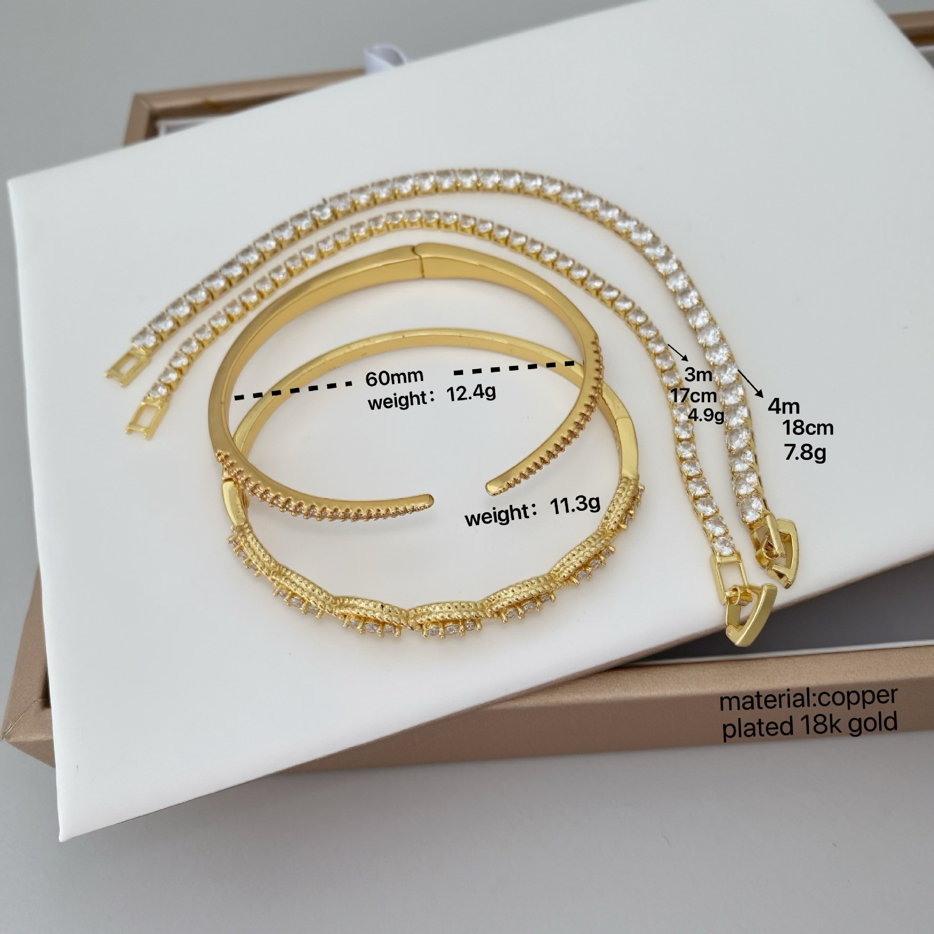 Wholesale of fashionable diamond zircon bracelets and bangles with a light luxury and high-end feel, versatile and simple Specification drawing